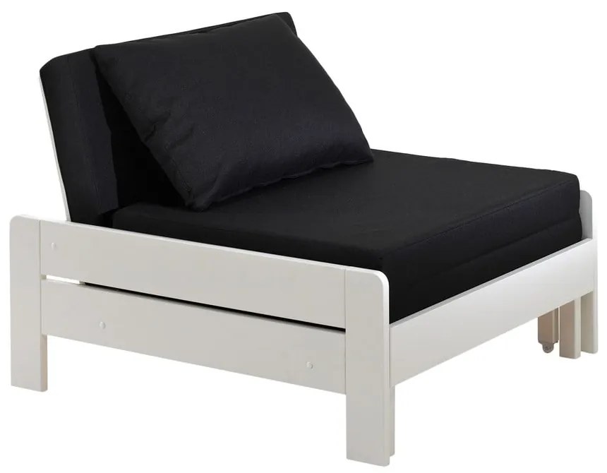 Pat pentru copii alb înalt din lemn masiv de pin cu spațiu de depozitare 90x200 cm PINO – Vipack