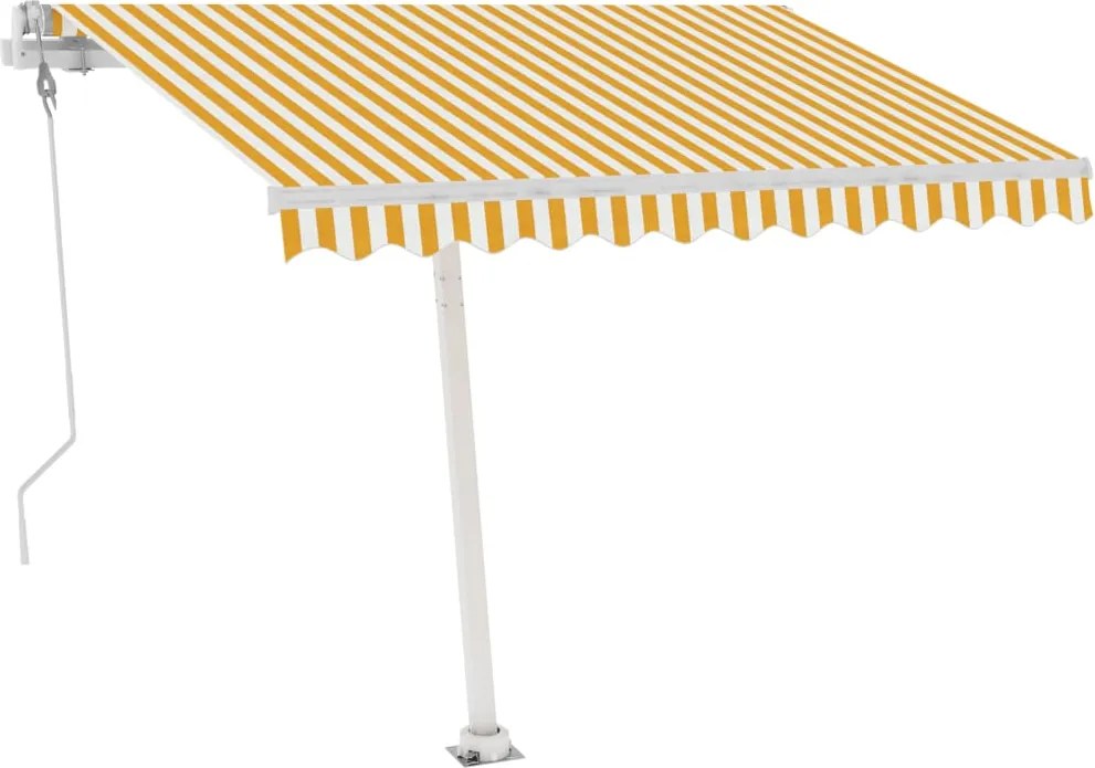 vidaXL Copertină automată senzor vânt & LED, galben/alb, 300x250 cm