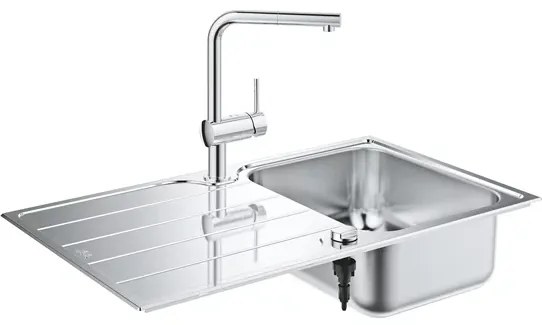 Set chiuveta inox Grohe K500 45 cm 1 cuva cu picurator si baterie