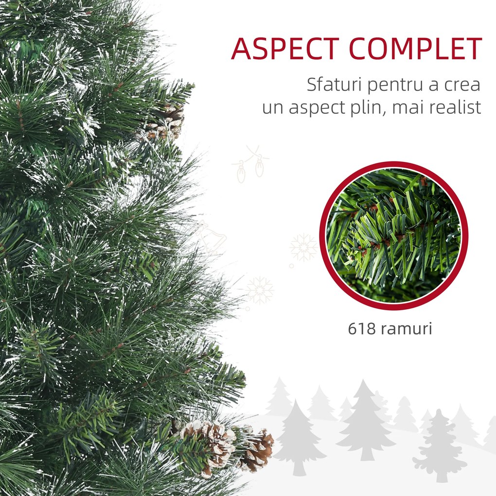 Pom de Craciun Artificial Inalt de 6 ft Tip Creion cu 618 Ramuri Scufundate In Zapada, Deschidere Automata, Baza de Otel, Verde HOMCOM | Aosom Romania