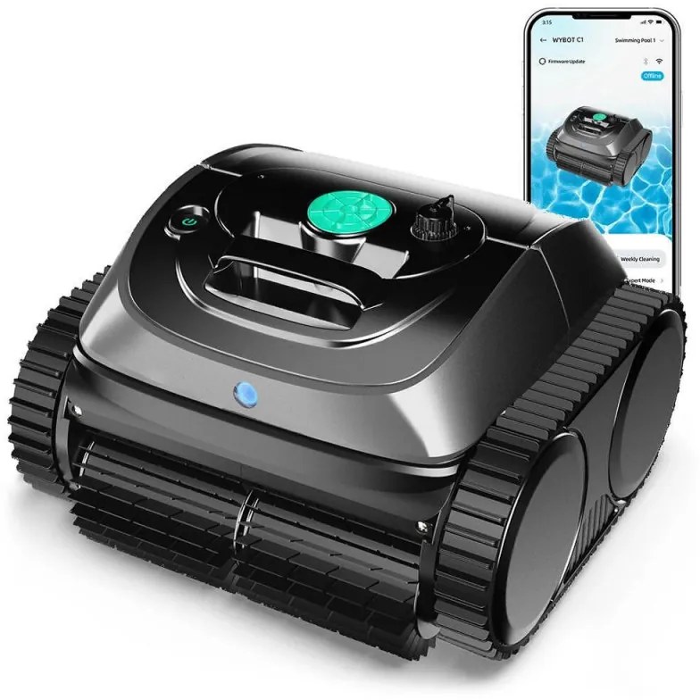 Robot curatare piscine fara fir Wybot C1, 65W, SMART, Pentru pana la 150 m², 4 moduri, Auto-parcare, Auto-revers, IPX8, Negru