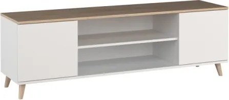 Comodă TV, 155x40x50cm, Petra, ADRK Furniture (Culoare: Alb / Auriu artizanal)