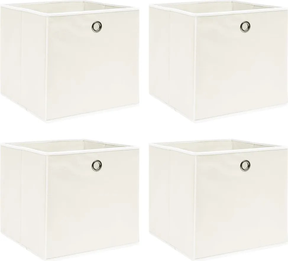 vidaXL Cutii de depozitare, 4 buc., alb, 32x32x32 cm, textil