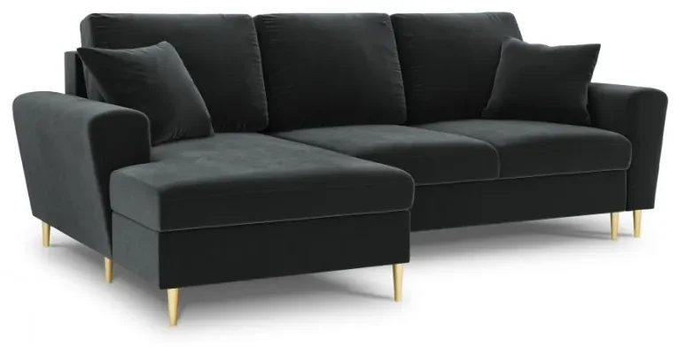 Coltar extensibil Moghan, colt pe partea stanga cu picioare din metal auriu, gri inchis