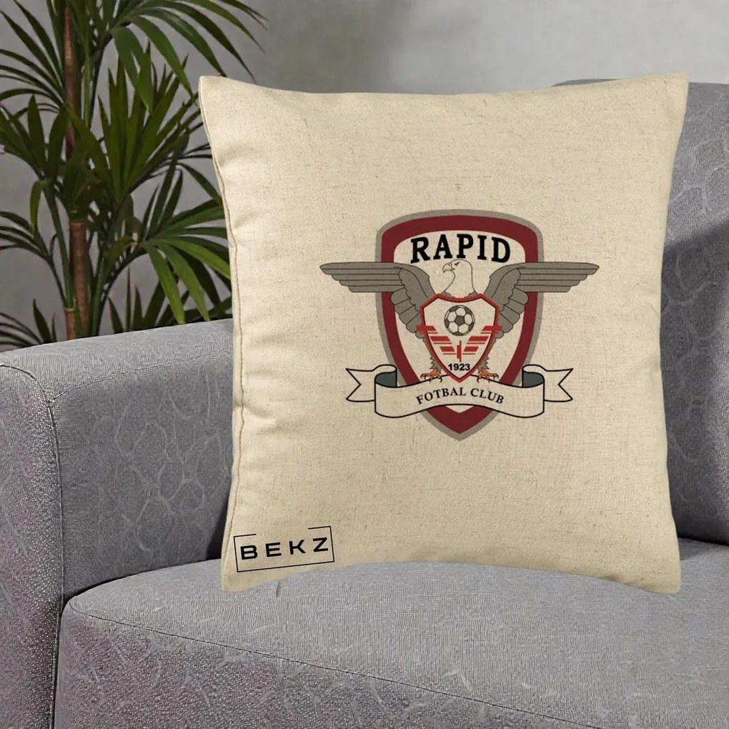 Perna Personalizata Rapid Fotbal Club 1923, 40x40 cm, Bej, Husa Detasabila, Perna Inclusa, BEKZ®