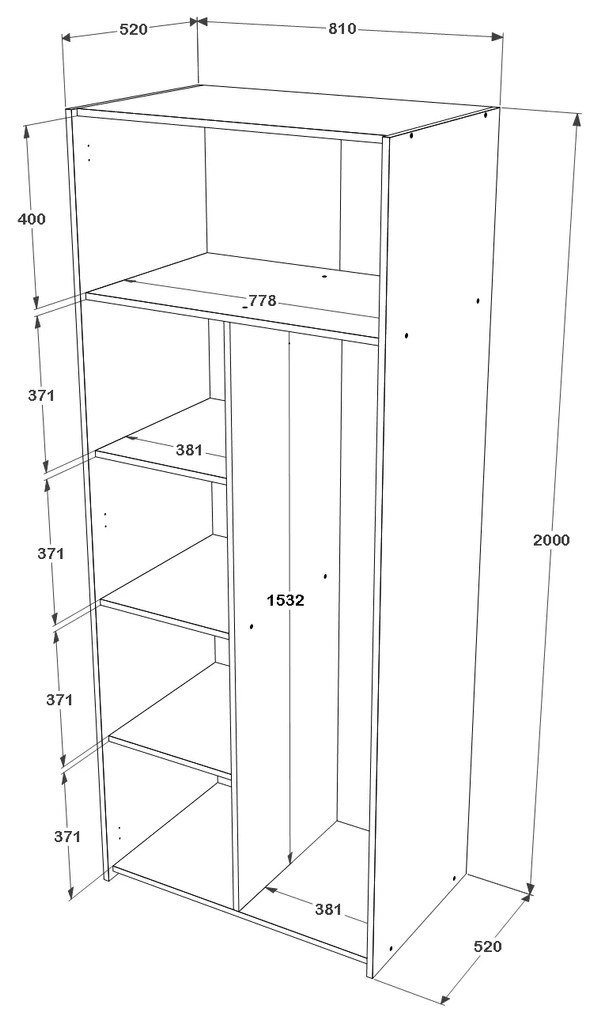 Dulap Malmo, 2 Usi, cu polite, Stejar Alb/Antracit, 81 x 52 x 200 cm