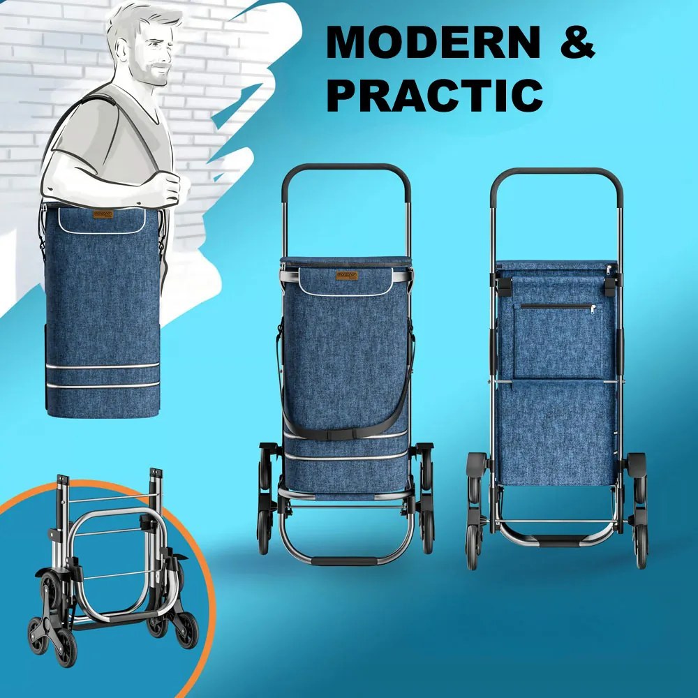 Geantă de cumpărături pe roți pentru scări COMFORT, 50L, albastru Monzana