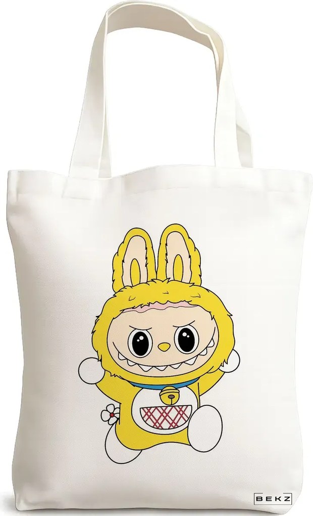 Sacosa de Panza pentru Cumparaturi, Geanta Tote, model Labubu 13 38 x 34.5 cm, Alba, BEKZ®