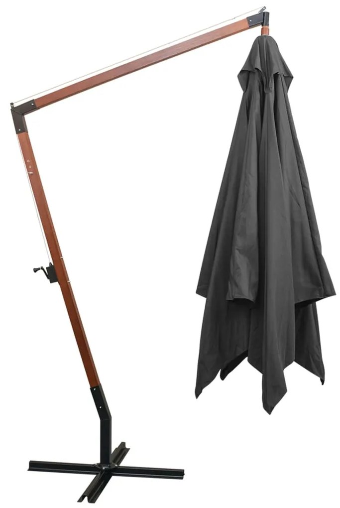Umbrela suspendata cu stalp, antracit, 3x3 m, lemn masiv brad Antracit, 3 x 3 m