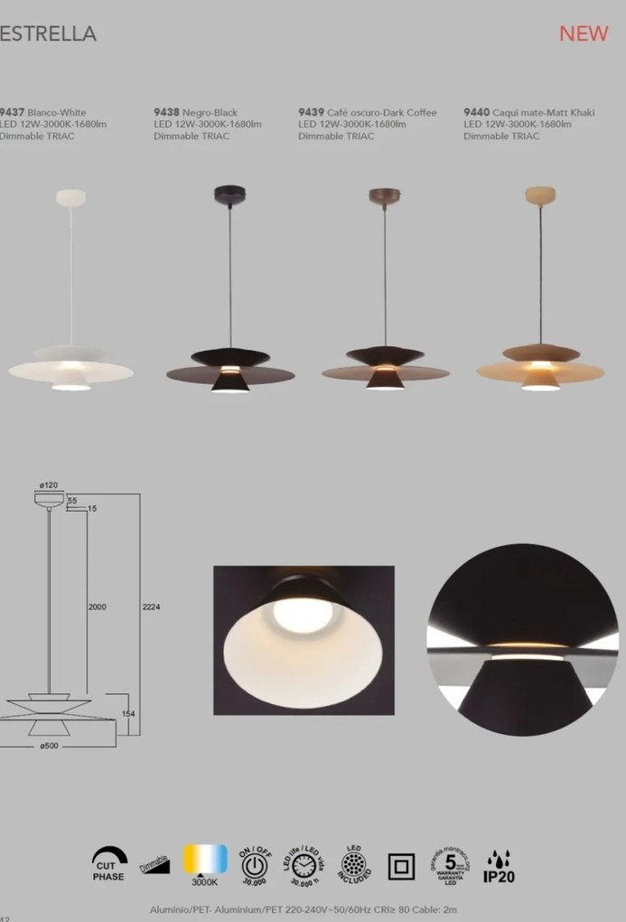 Lustra/Pendul LED design decorativ ESTRELLA cafenie