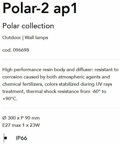 Aplica de perete pt. exterior, diam.30cm, IP66, POLAR-2 AP1 NERO