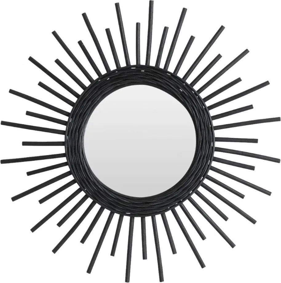 Oglinda rotunda neagra din ratan si sticla 60 cm Sun Raw Materials