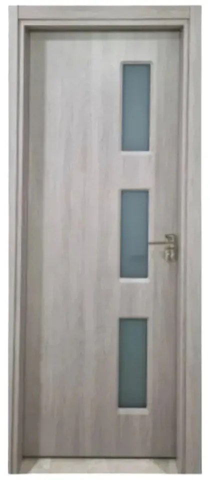 Usa Interior din MDF Novo Doors ND316, Cadru din Lemn Masiv, Geam Sablat, KIT COMPLET, Toc , Manere si balamale incluse (Culoare: Gri deschis, Toc: