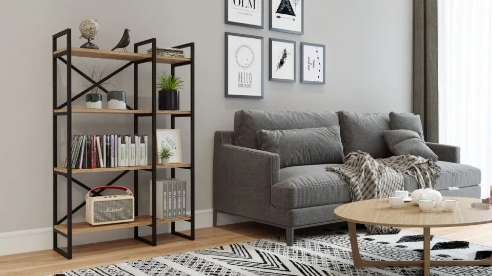Biblioteca Living VG2 - A, PAL Melaminat, Pin Atlantic / Negru
