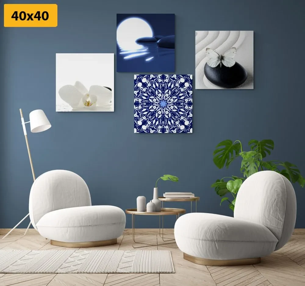 Set tablouri Feng Shui în design alb-albastru