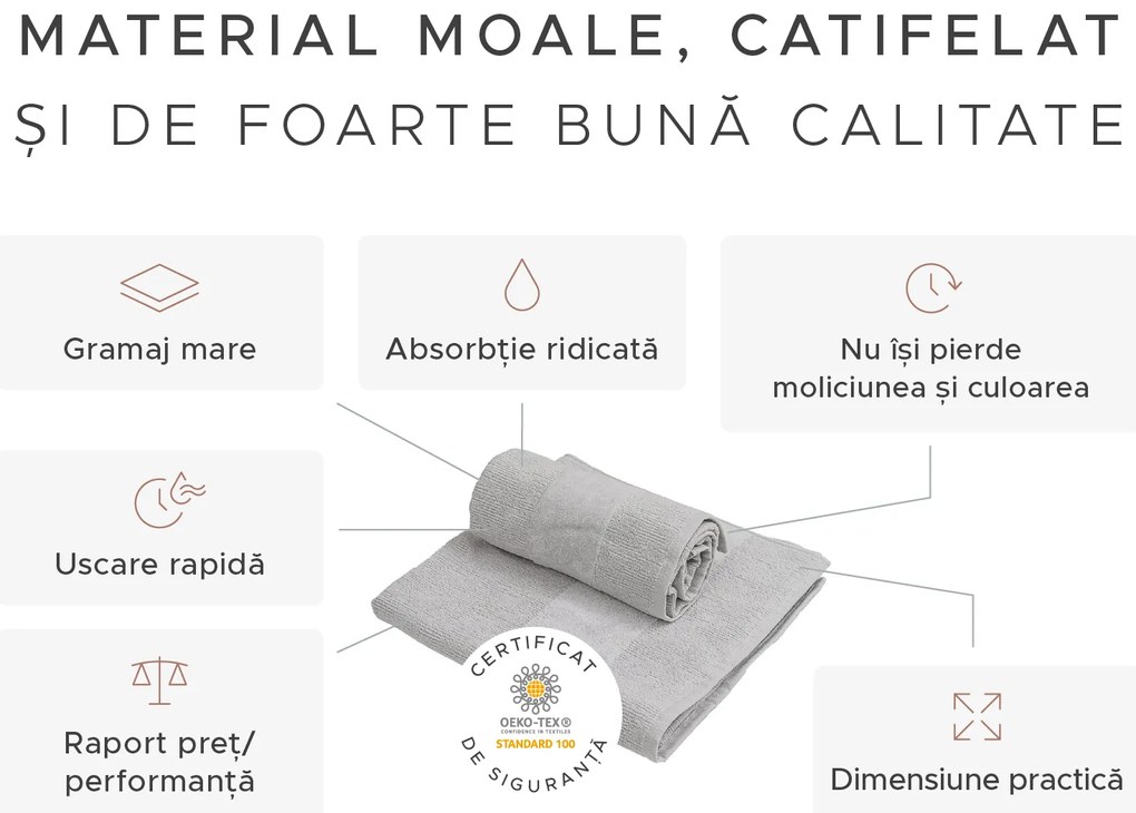 Set prosoape CARRARA 30x30 cm gri deschis 100% bumbac, 3 bucati