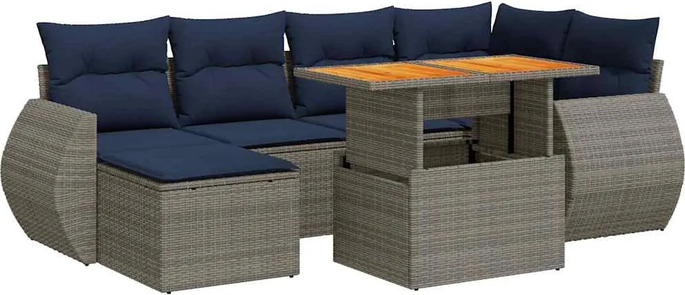 vidaXL Set canapele de grădină, 7 piese, cu perne, gri, poliratan