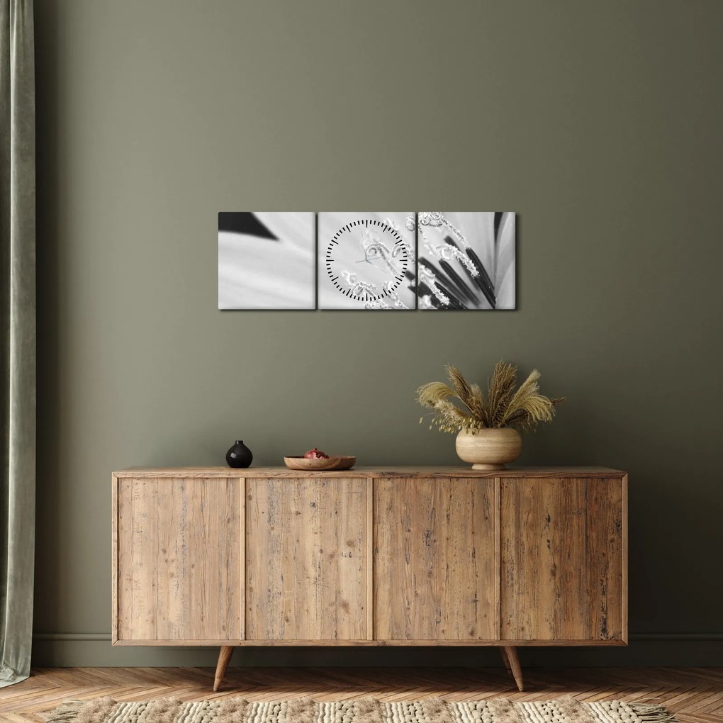 Tablou - Floare albă și neagră (cu ceas) (90x30 cm)