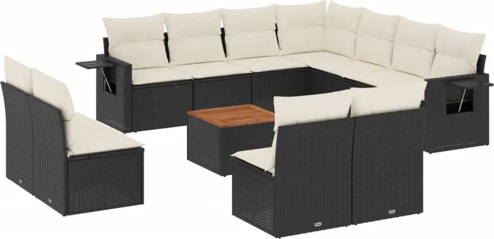 vidaXL Set canapele de grădină, 12 piese, cu perne, negru, poliratan