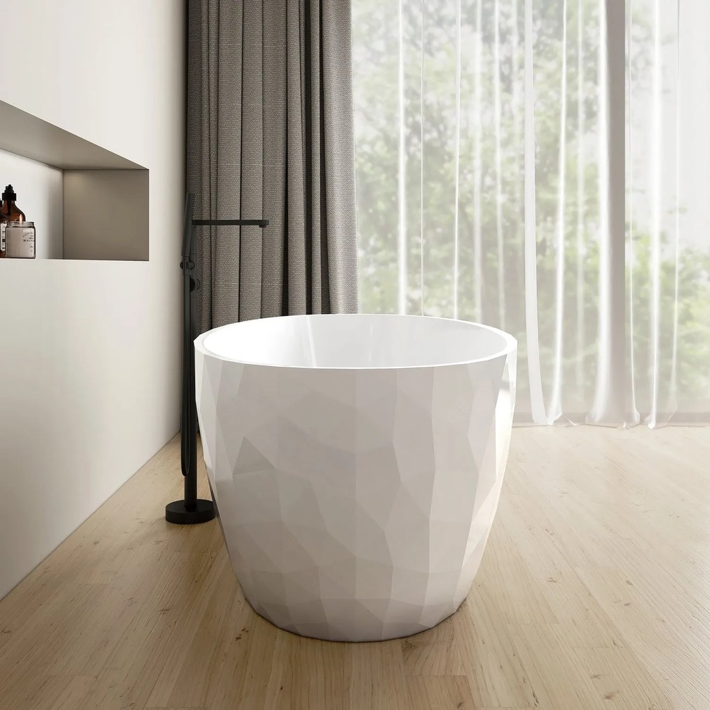 Cada freestanding compozit 3D, alb lucios, ovala 167 x 82 cm, Foglia Armonia Alb