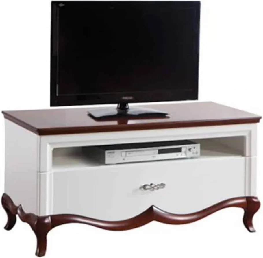 Comodă TV lemn masiv nuc Milan Alb-, 114 × 46,5 × 55,7 cm