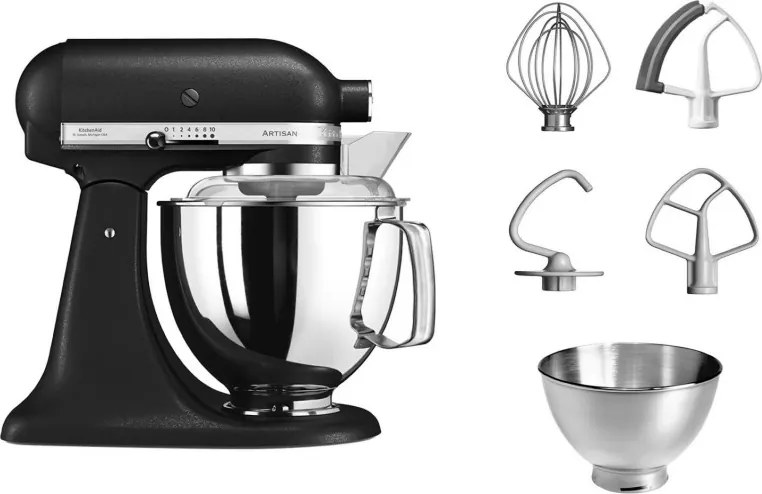 Mixer planetar KitchenAid Artisan Elegance 5KSM175PSEBK, 300 W, 4.8 l, acționare directă, 10 viteze, negru mat