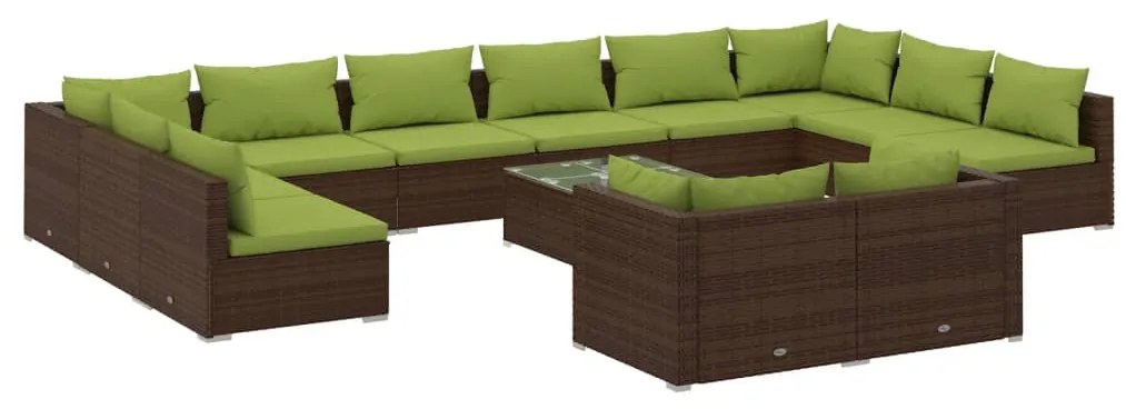 3102100 vidaXL Set mobilier de grădină cu perne, 13 piese, maro, poliratan