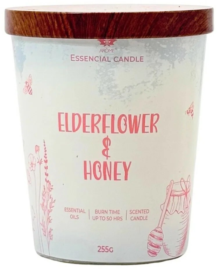 Lumânare Arome în sticlă cu capac metalic 255gElderflower & Honey