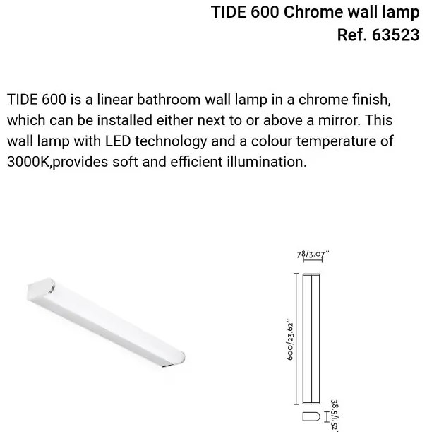 Aplica de perete / oglinda baie IP44 TIDE 600, crom