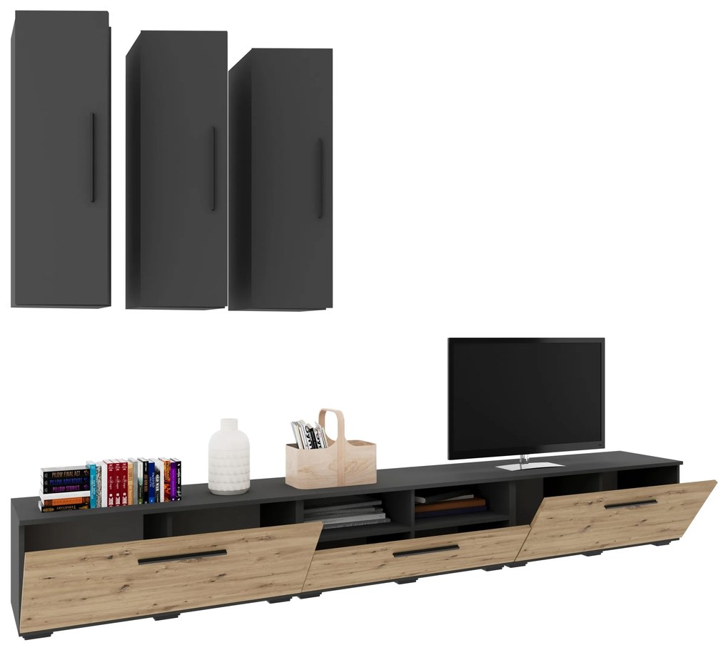 Living Kos V7, Antracit/Stejar Artisan, L 285 cm