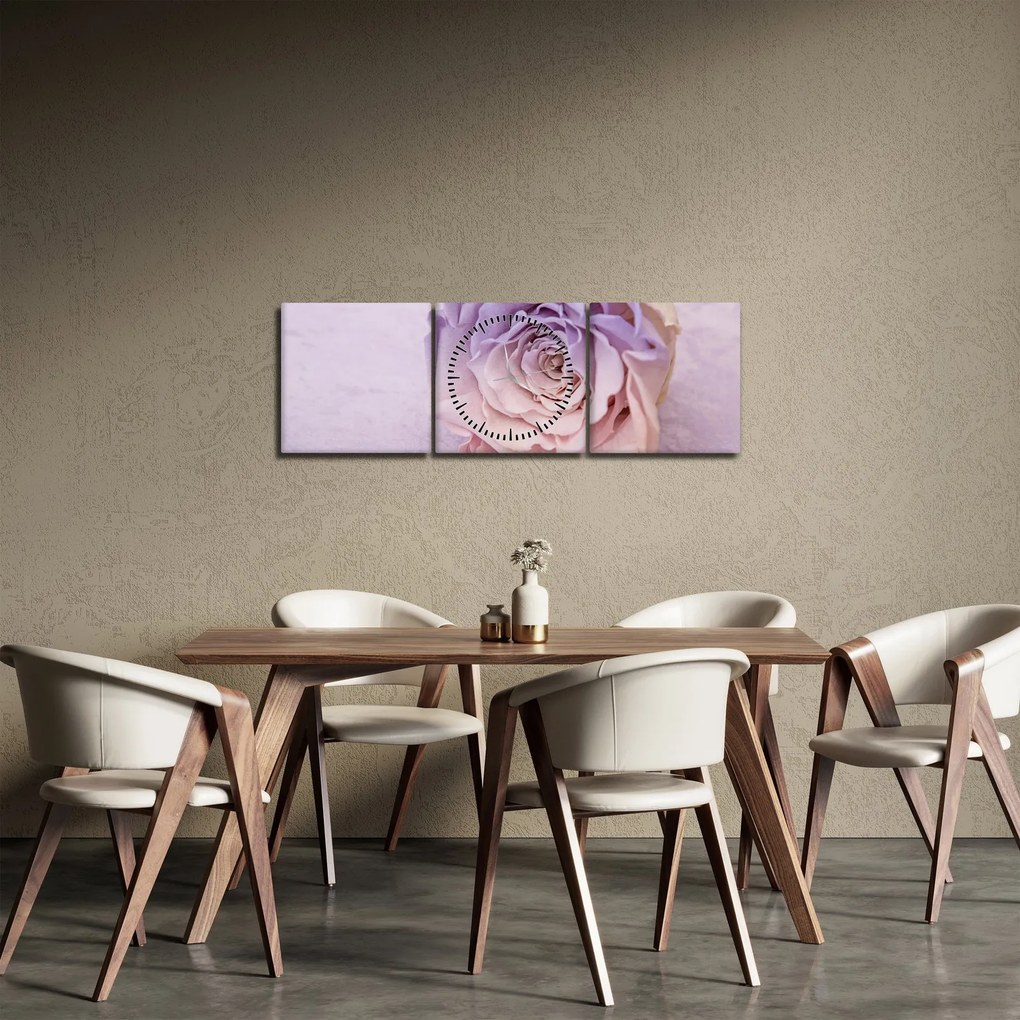 Tablou detaliu florii de trandafir (cu ceas) (90x30 cm)