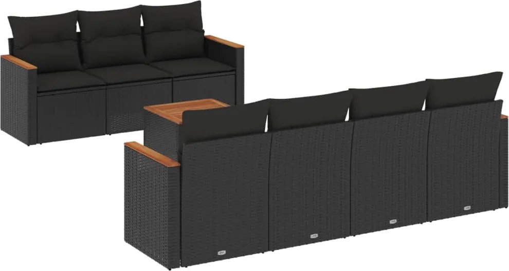 vidaXL Set mobilier de grădină cu perne, 8 piese, negru, poliratan
