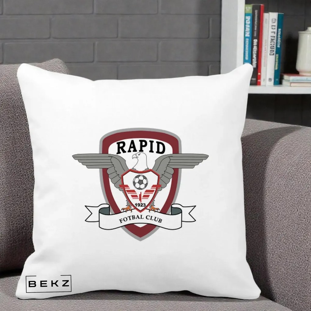 Perna Personalizata Rapid Fotbal Club 1923, 40x40 cm, Alba Mata, Husa Detasabila, Perna Inclusa, BEKZ®