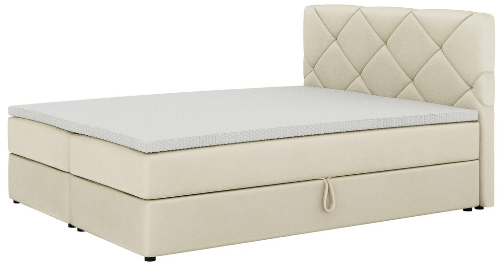 Pat matrimonial Boxspring 140x200 cm Karum (Bej) (cu somieră și saltea). 1007769