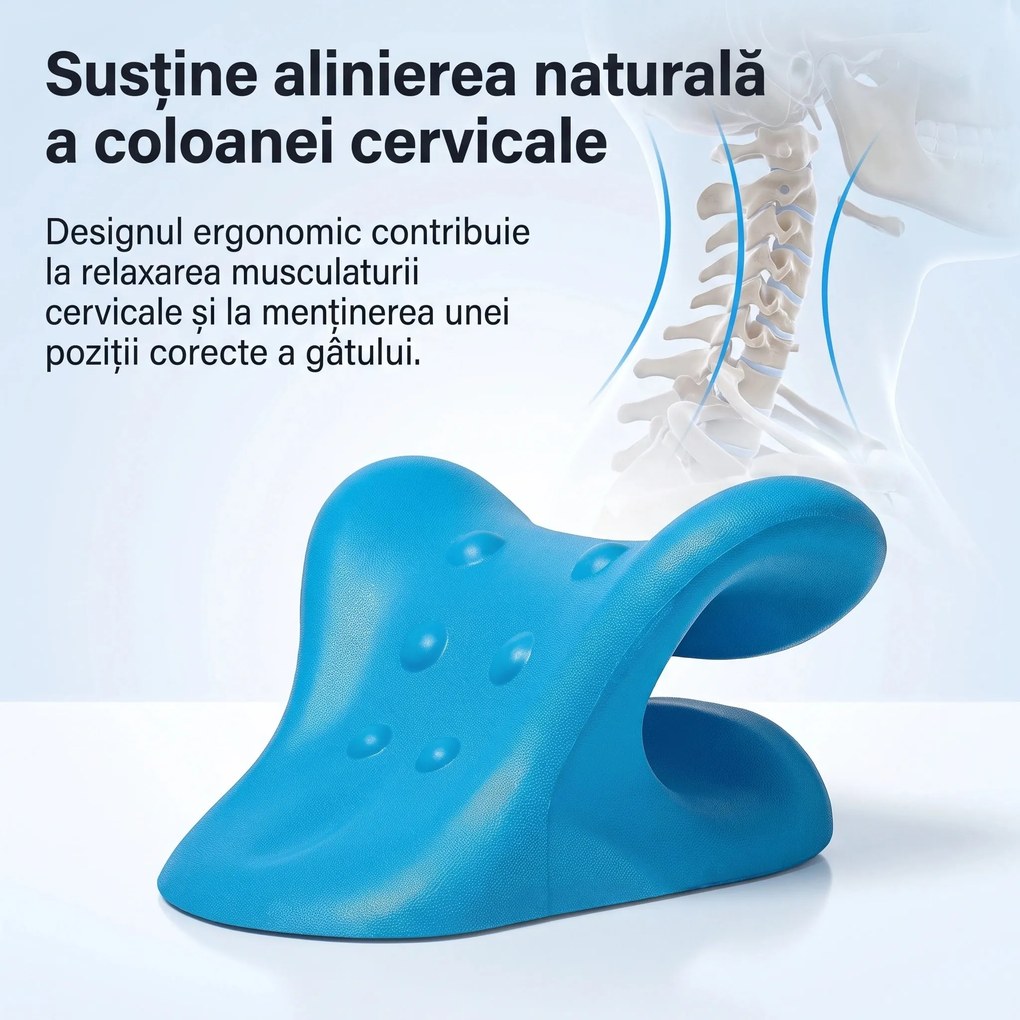 Dispozitiv tractiune cervicala memory foam pentru gat si postura, Alb