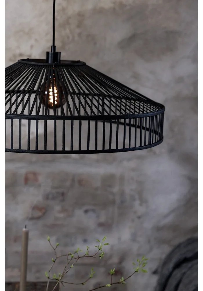 Lustră neagră cu abajur din bambus ø 70 cm Tapa – Markslöjd