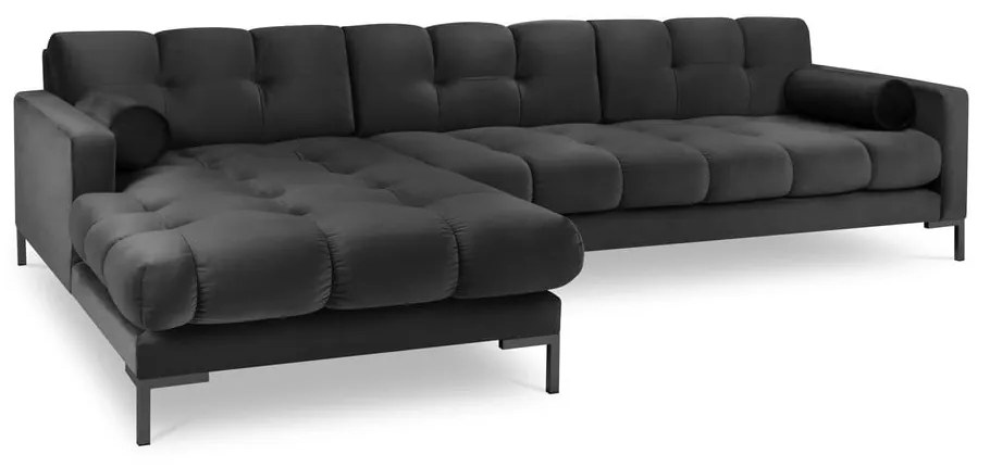 Colțar din catifea cu extensie pe partea stângă Cosmopolitan Design Bali, gri închis