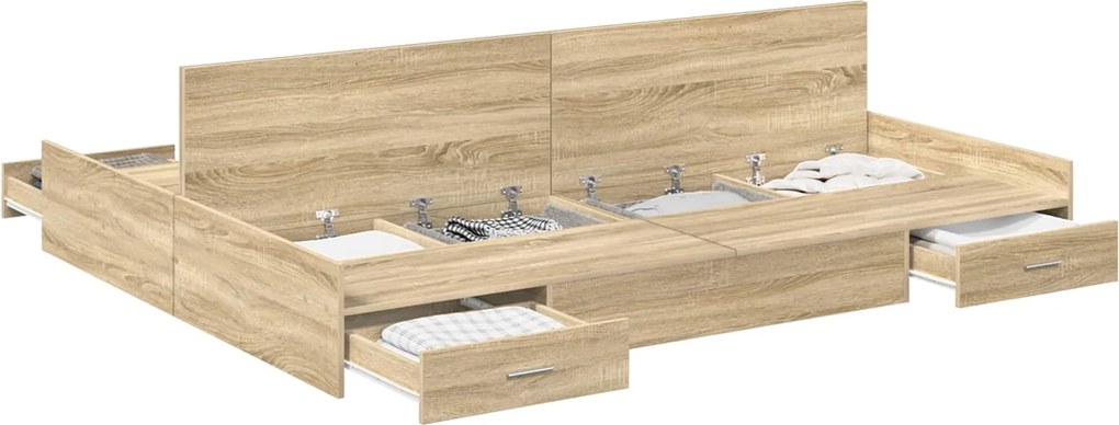 vidaXL Cadru de pat cu depozitare cu sertar Stejar Sonoma 150 x 200 cm