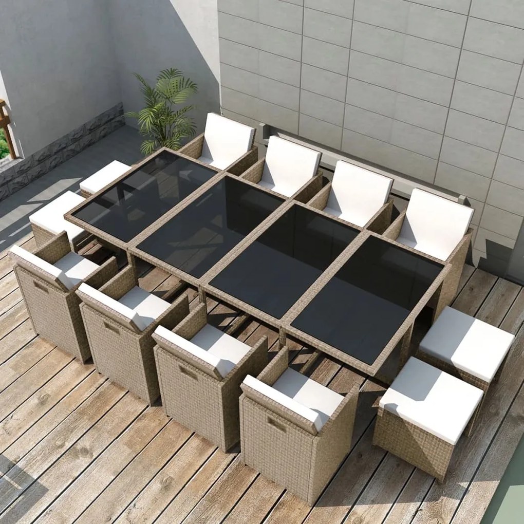 Set mobilier de exterior cu perne, 13 piese, bej, poliratan 13