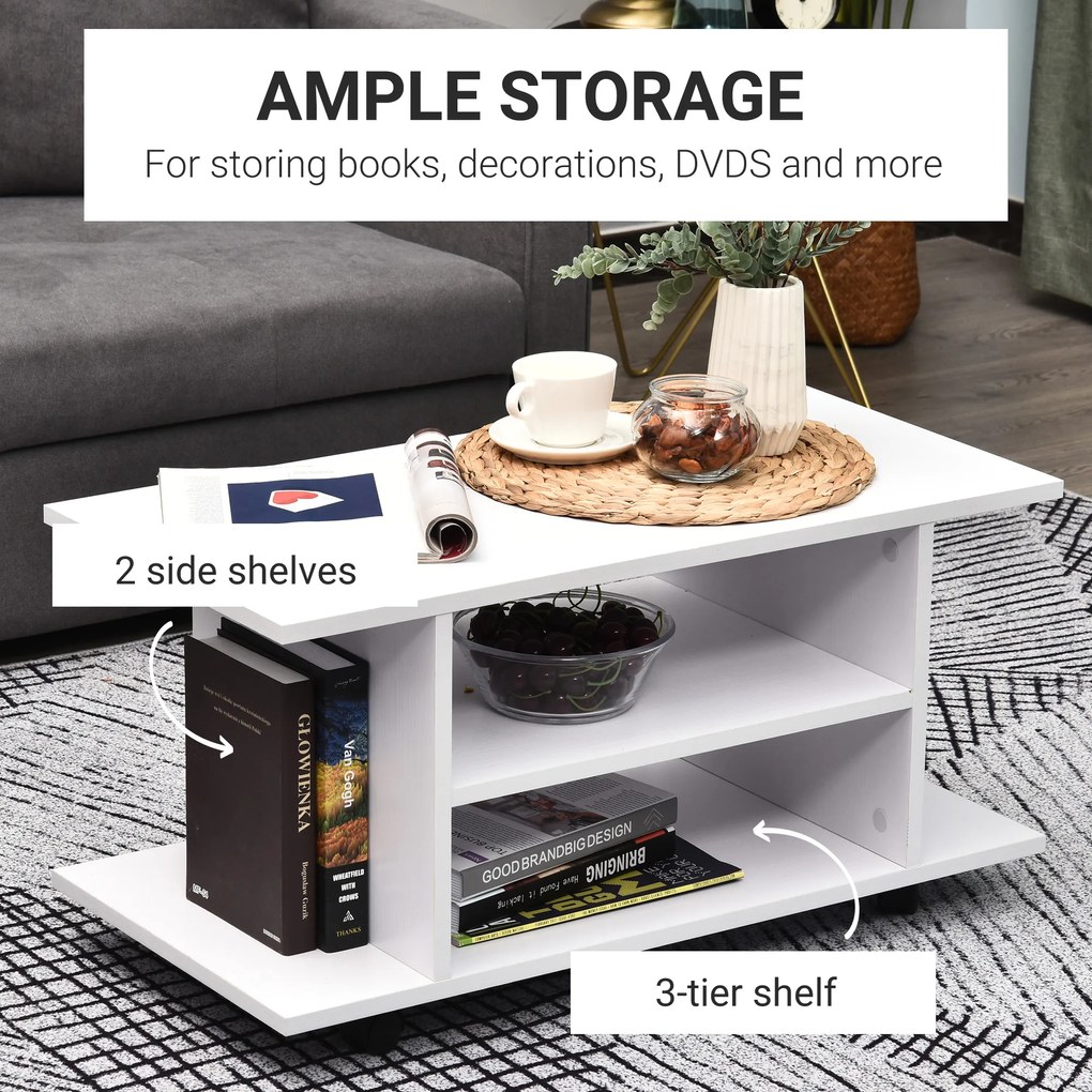 HomCom, comoda TV din lemn cu roti, 80x40x40cm, alb | Aosom Ro