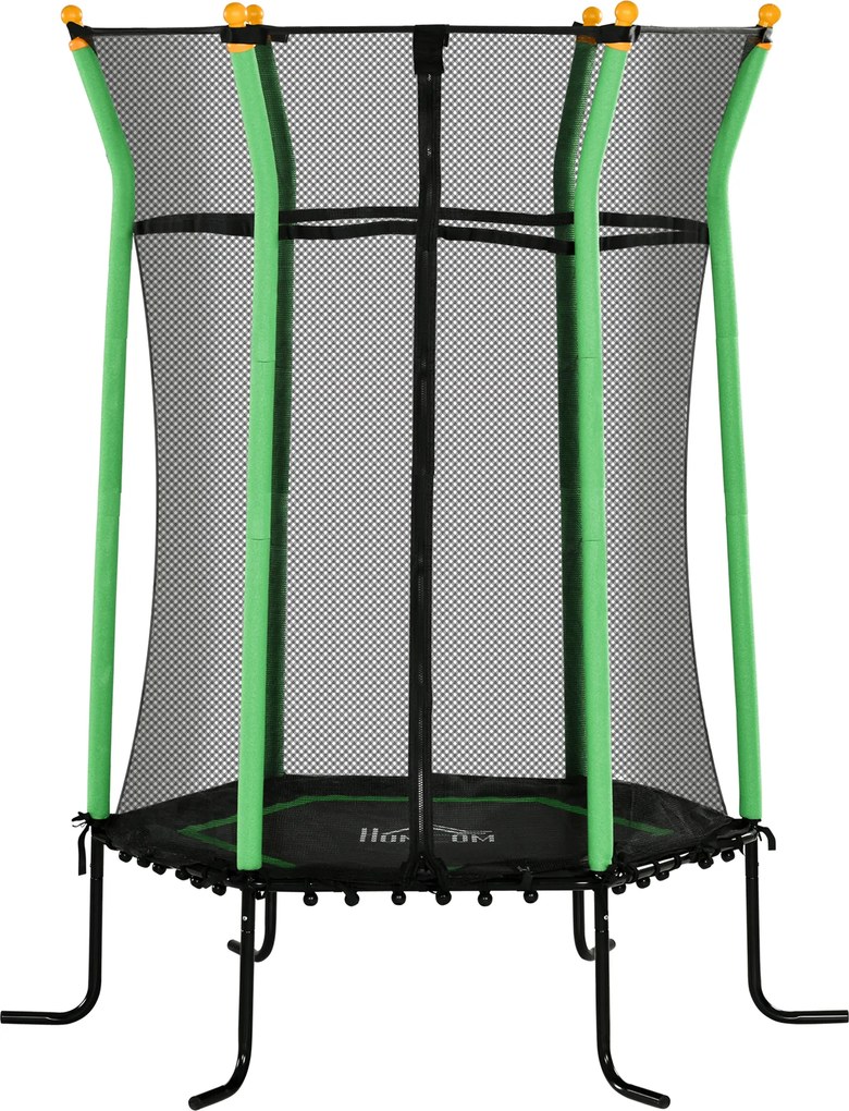 HOMCOM Trambulină Elastică pentru Copii 3-10 Ani cu Intrare cu Fermoar și Bare Căptușite, Ø163.5x190 cm, Verde | Aosom Romania