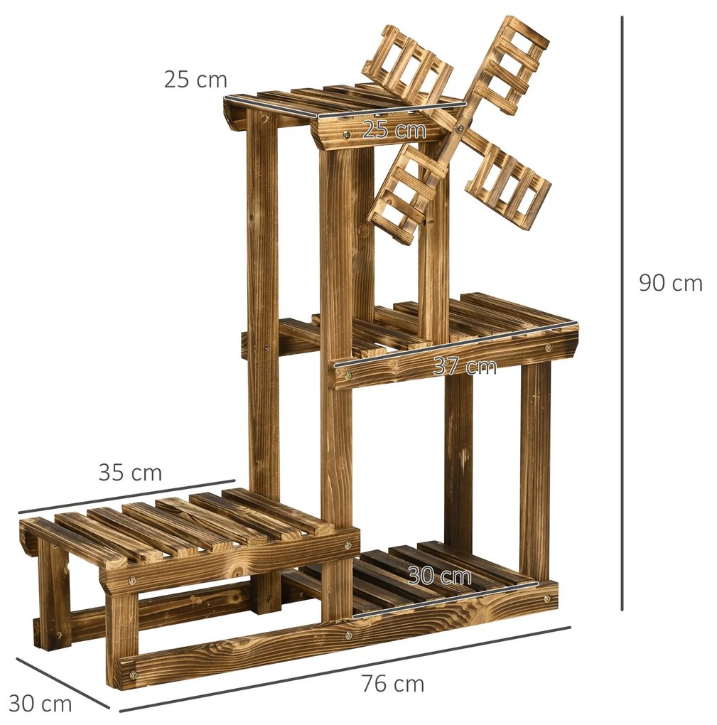 Outsunny Etajeră Plante Exterior 4 Rafturi Suport Ghivece Decor Moară pentru Grădină Casă 76x30x90cm | Aosom Romania