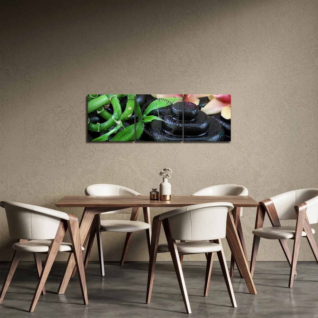 Tablou - Pietre și orhidee (cu ceas) (90x30 cm)
