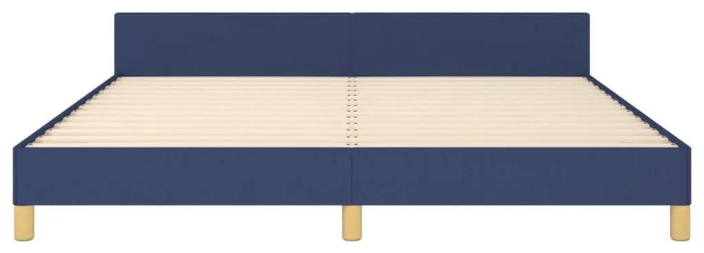 Cadru de pat cu tablie, albastru, 160x200 cm, textil Albastru, 160 x 200 cm, Cu blocuri patrate