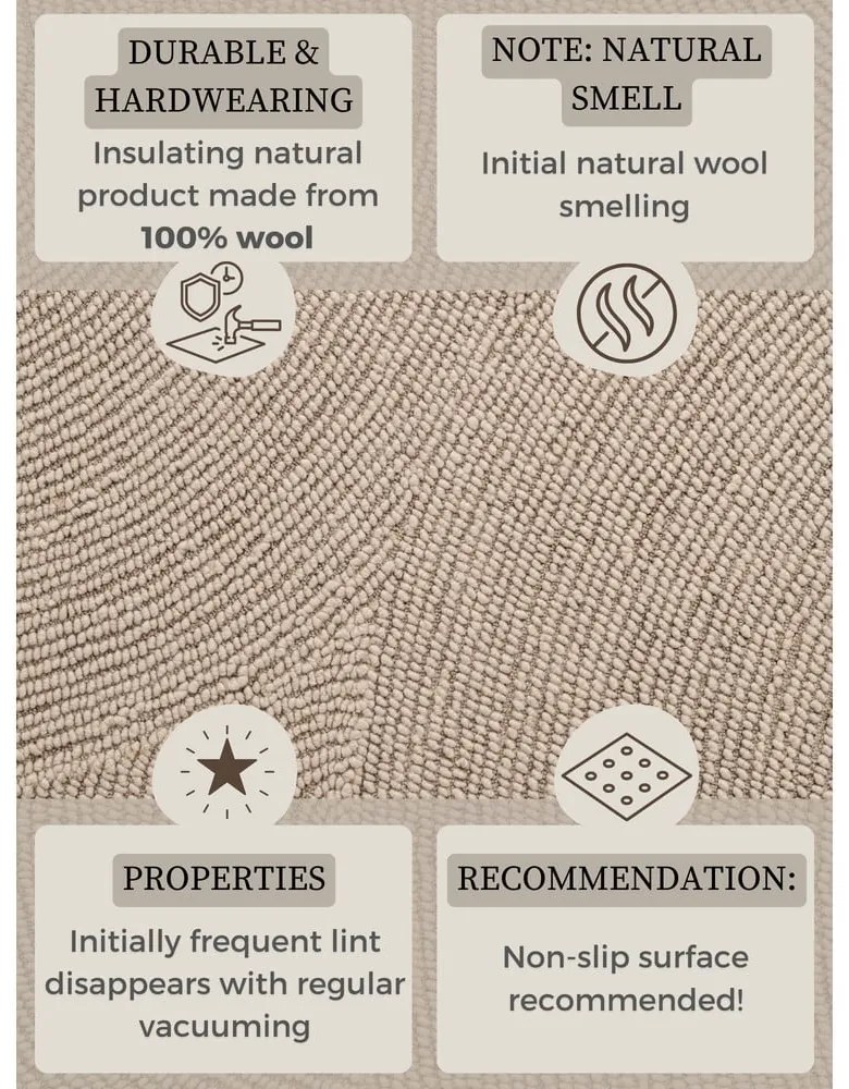 Covor bej țesut manual rotund din lână ø 120 cm Eleni Light Beige – Hanse Home