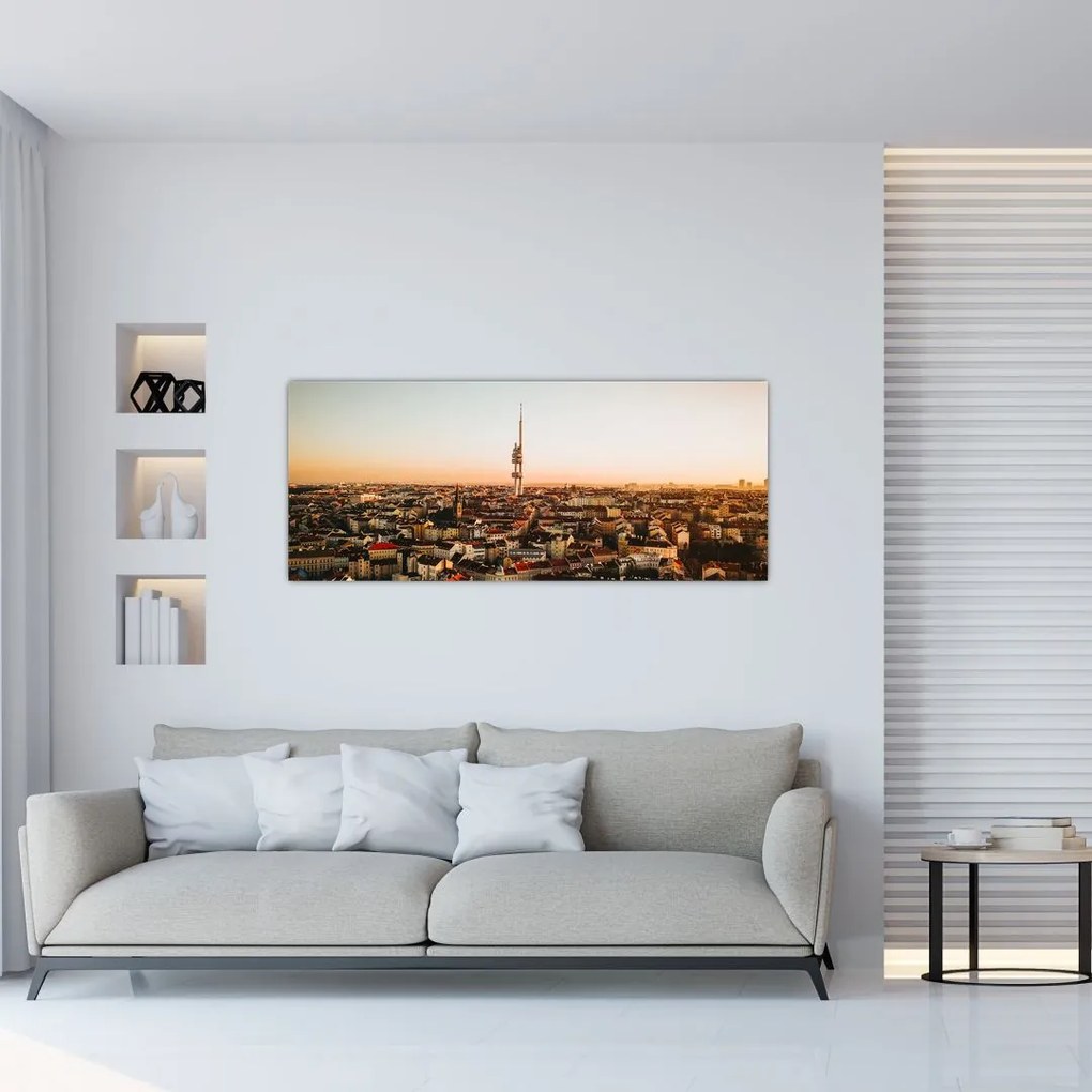 Tablou apusului de soare deasupra orașului Zizkov (120x50 cm)
