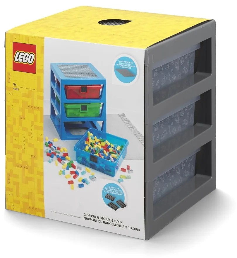 Organizator de depozitare cu 3 sertare LEGO®, gri