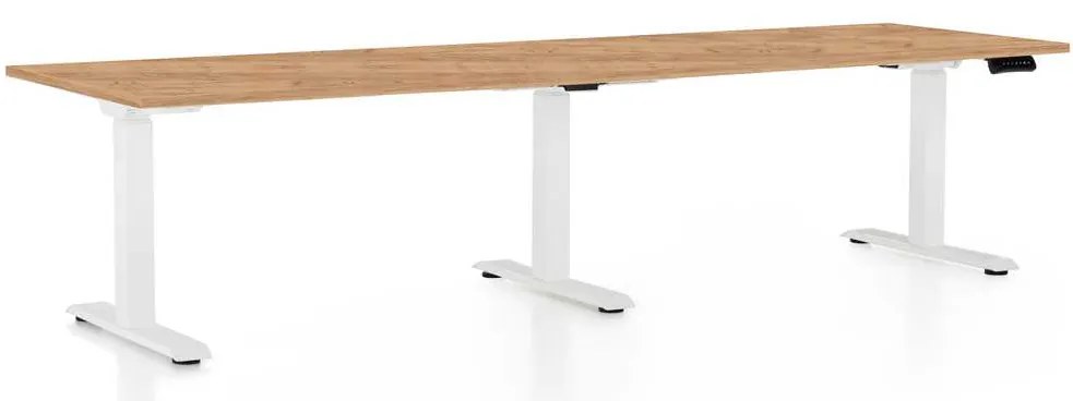 Masă înălțime reglabilă OfficeTech Long, 260 x 80 cm, picioare albe, stejar kraft