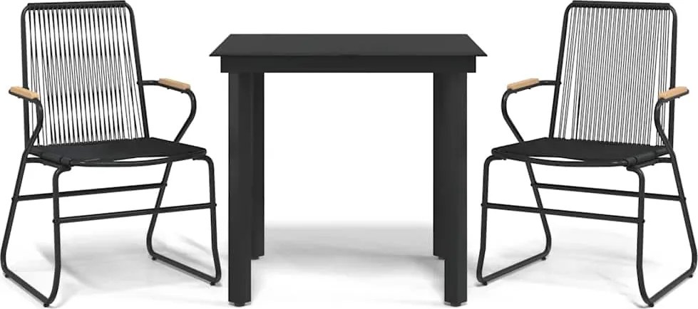 vidaXL Set cu masă pentru grădină, 3 piese, negru, ratan PVC