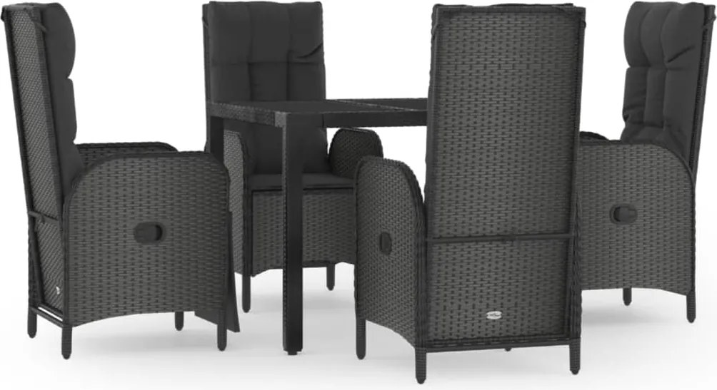 vidaXL Set mobilier de grădină cu perne, 5 piese, negru, poliratan